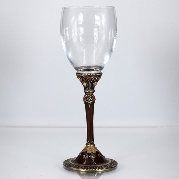 Other - RARE VTG Ornate Jeweled Wine Glass Crystals Enameled Bronze Stem Gothic Romantic